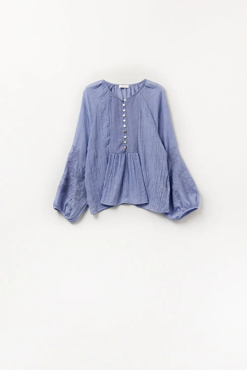 Blue chiffon blouse with embroidery on the sleeves - Shirts