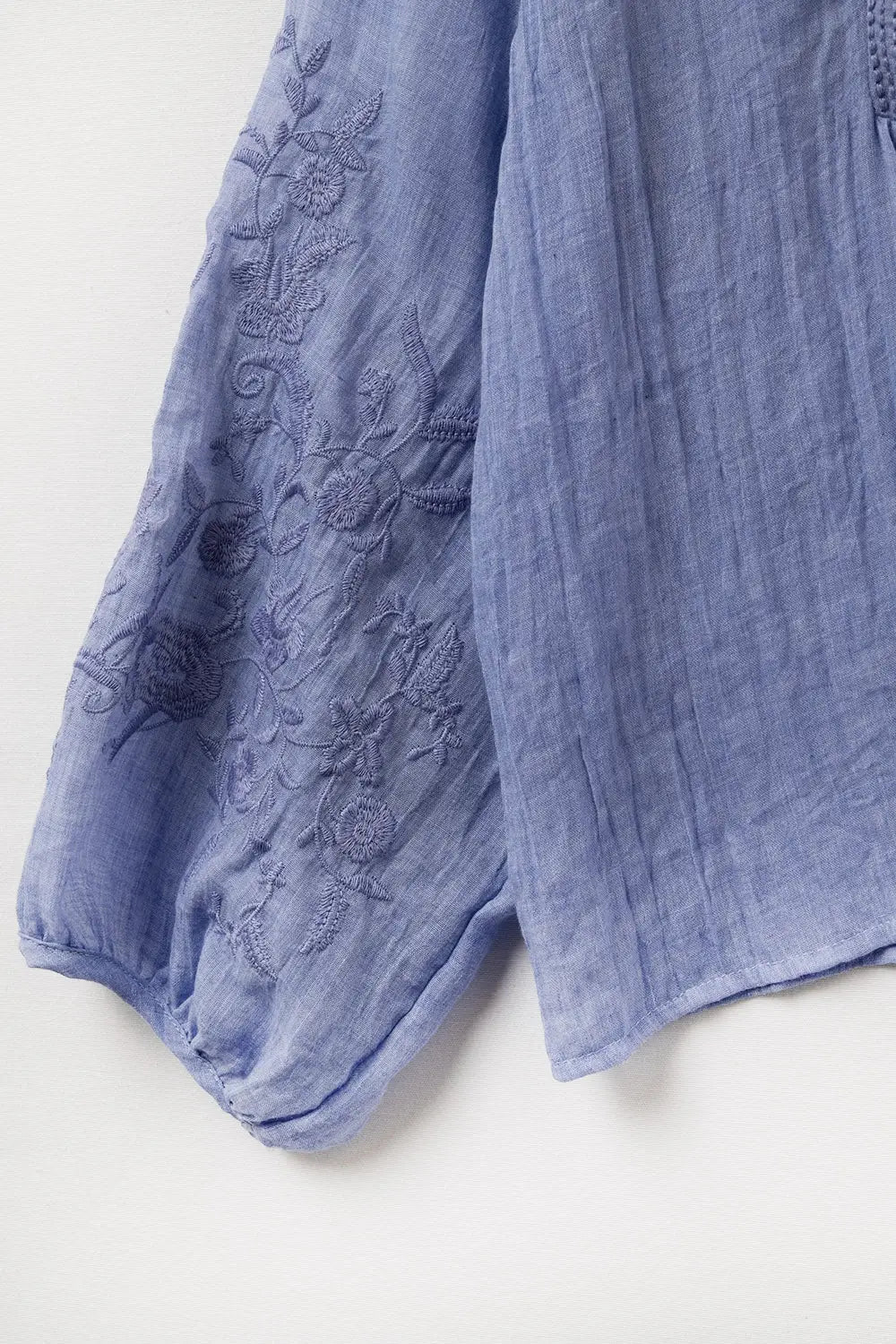 Blue chiffon blouse with embroidery on the sleeves - Shirts