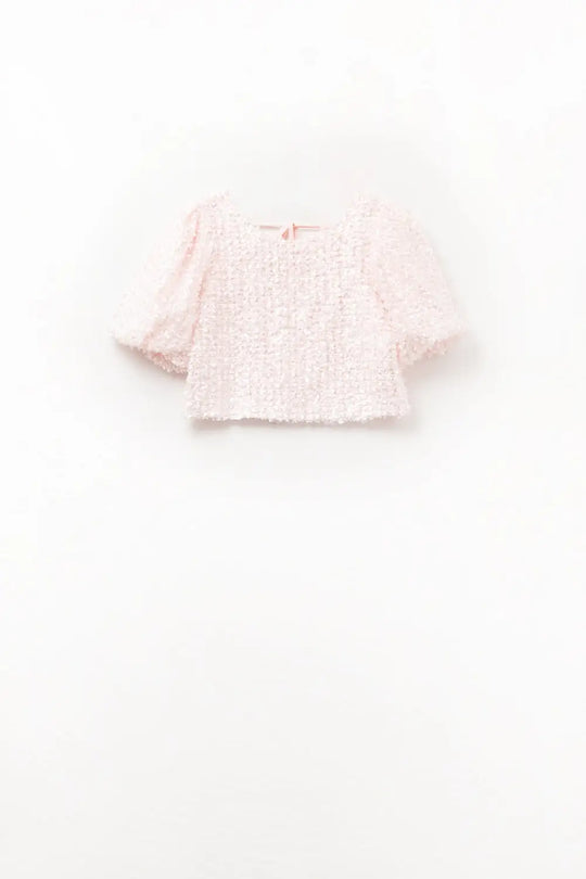 Pink top with sequin detail and balloon sleeves - Tops