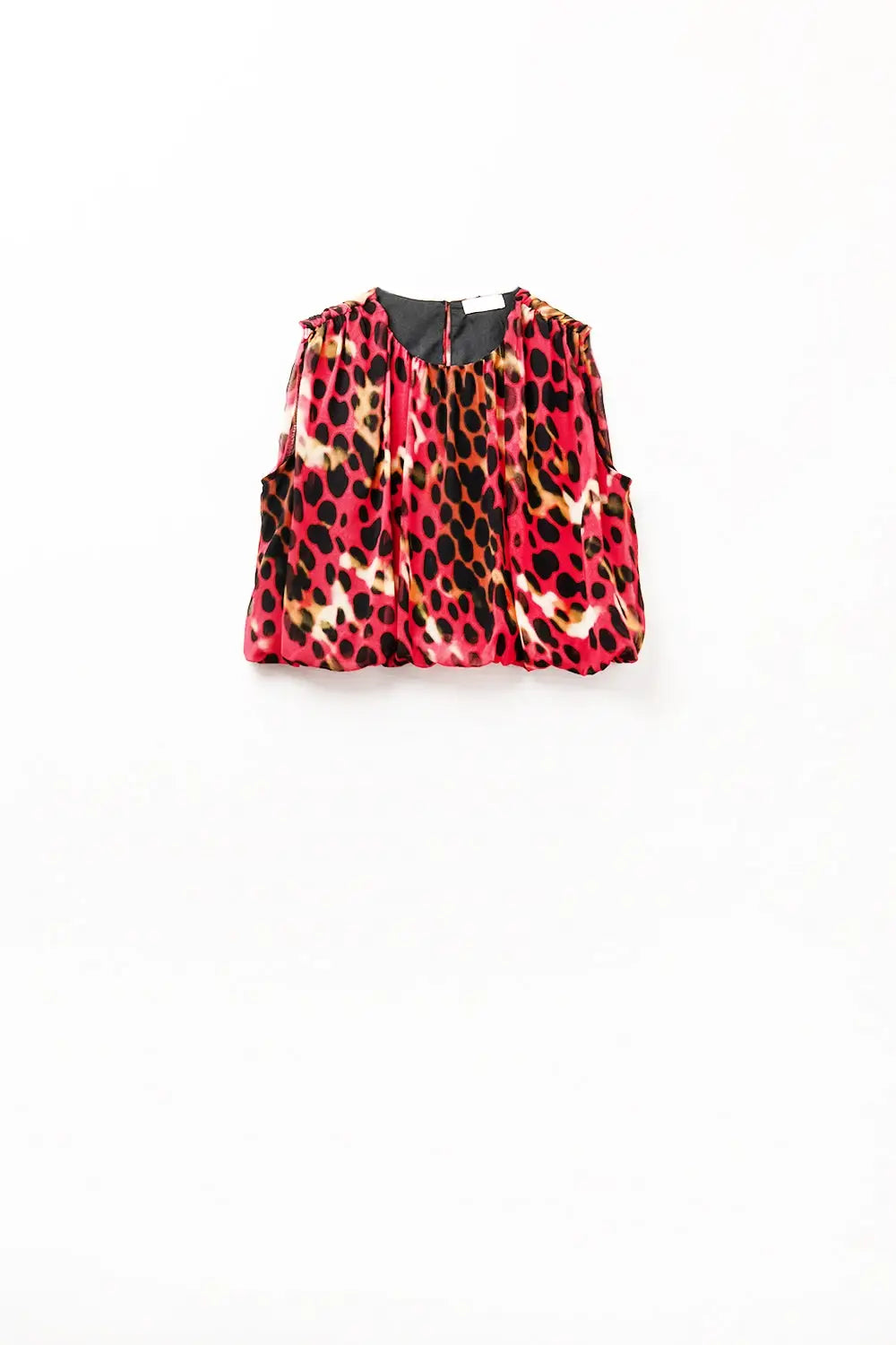 Cropped Pleated Animal Print Top in Red and Black - Tops