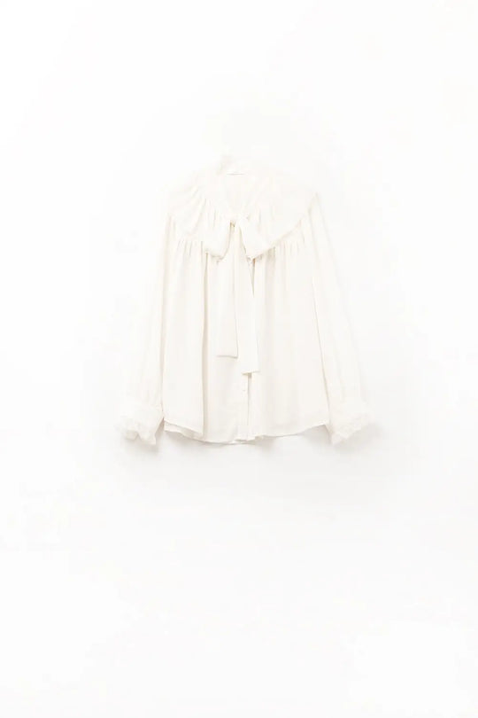 Beige chiffon shirt with bow detail - Shirts