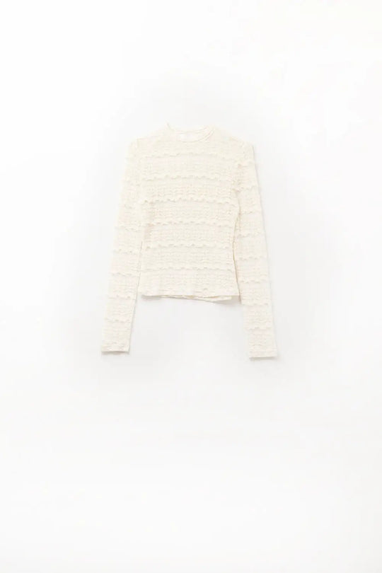 Floral Lace Top With Crew Neck in Cream - Tops
