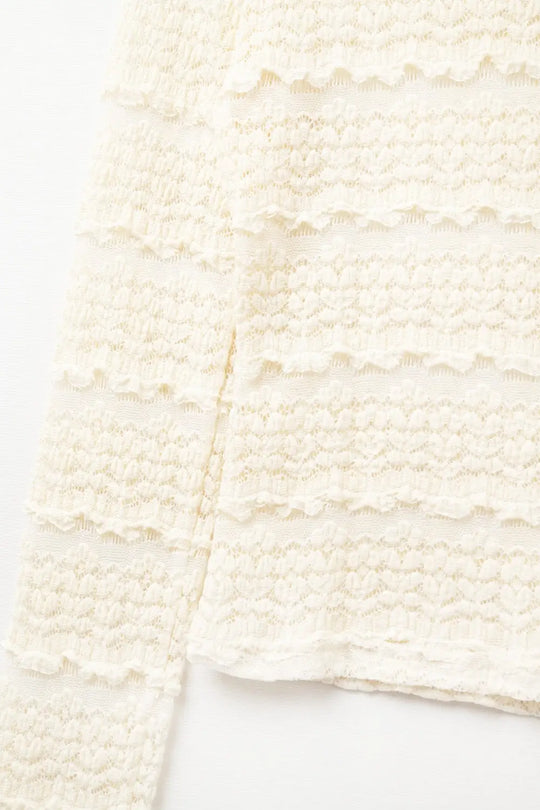 Floral Lace Top With Crew Neck in Cream - Tops