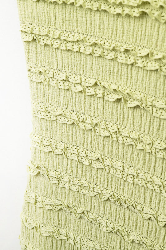 Ruffle Maxi Dress With Slit in Green color