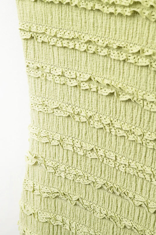 Ruffle Maxi Dress With Slit in Green color - Dresses