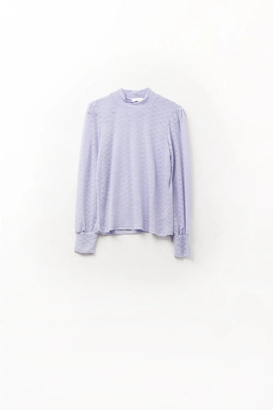 Lilac lace top with high neck and cuff detail - Tops