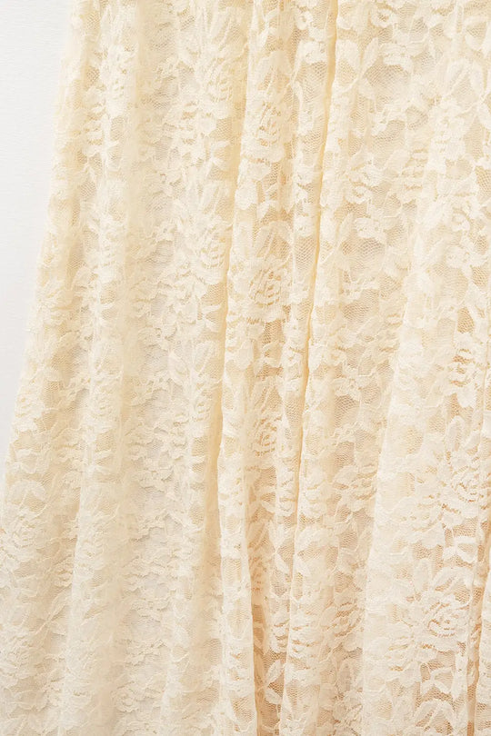Beige Lace maxi Skirt With Floral design - Skirts