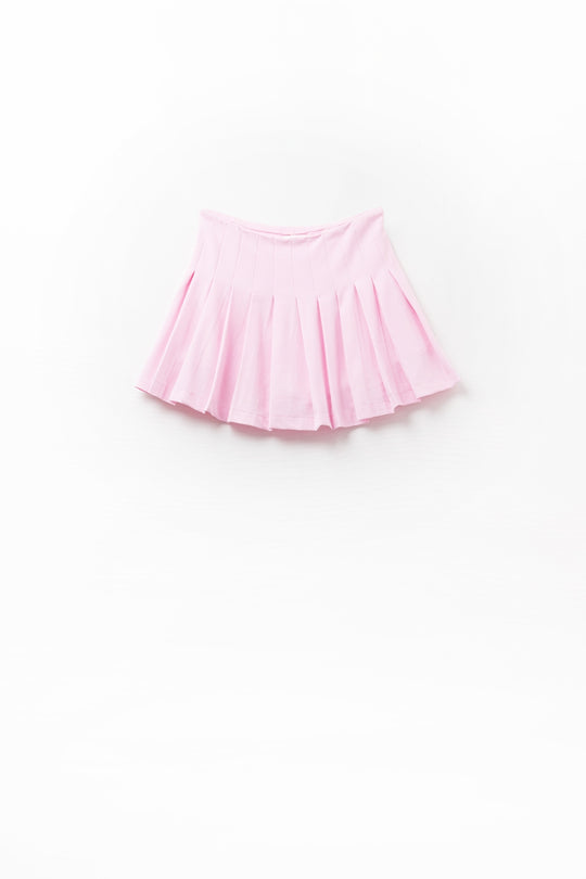 pink pleated mini skirt