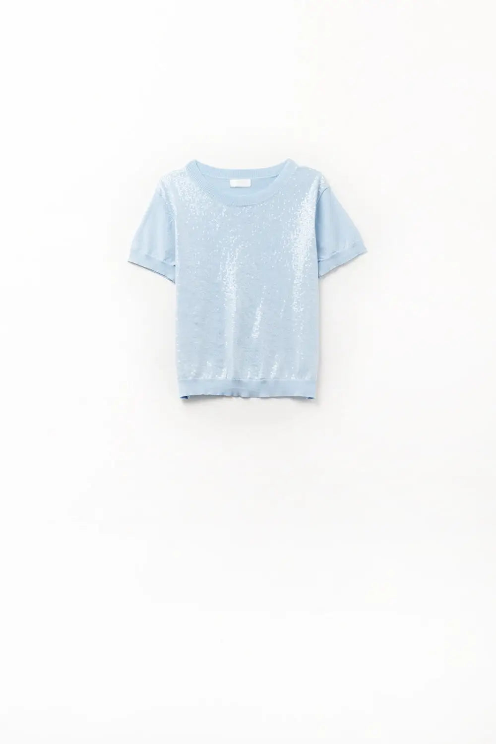 Baby Blue Sequin Sweater with Crew Neck - BLUE / ONE - Sweaters