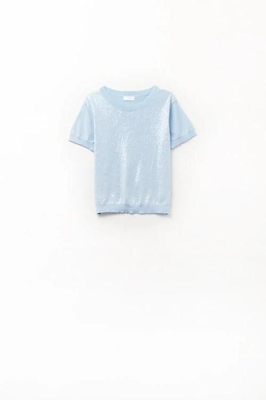 Baby Blue Sequin Sweater with Crew Neck - BLUE / ONE - Sweaters