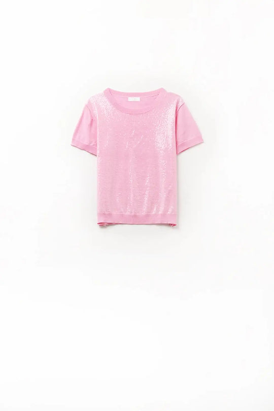 Pink Sequin Sweater with Crew Neck - FUCHSIA / ONE - Sweaters