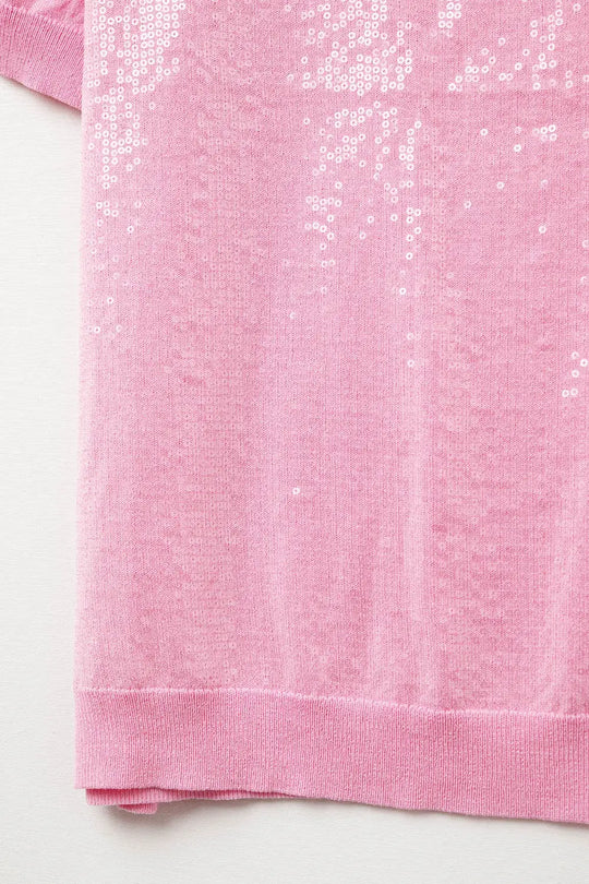 Pink Sequin Sweater with Crew Neck - FUCHSIA / ONE - Sweaters