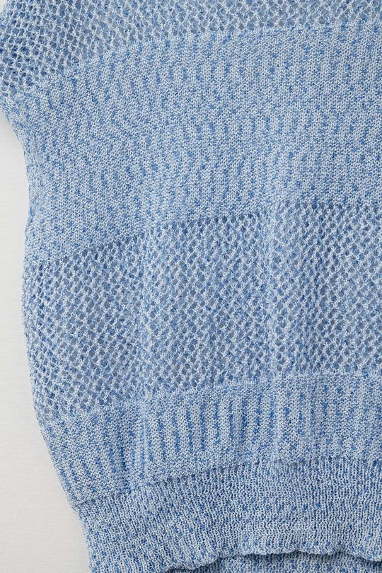 Light Blue Mesh Knit Relaxed Fit Sweater - BLUE / ONE - Sweaters