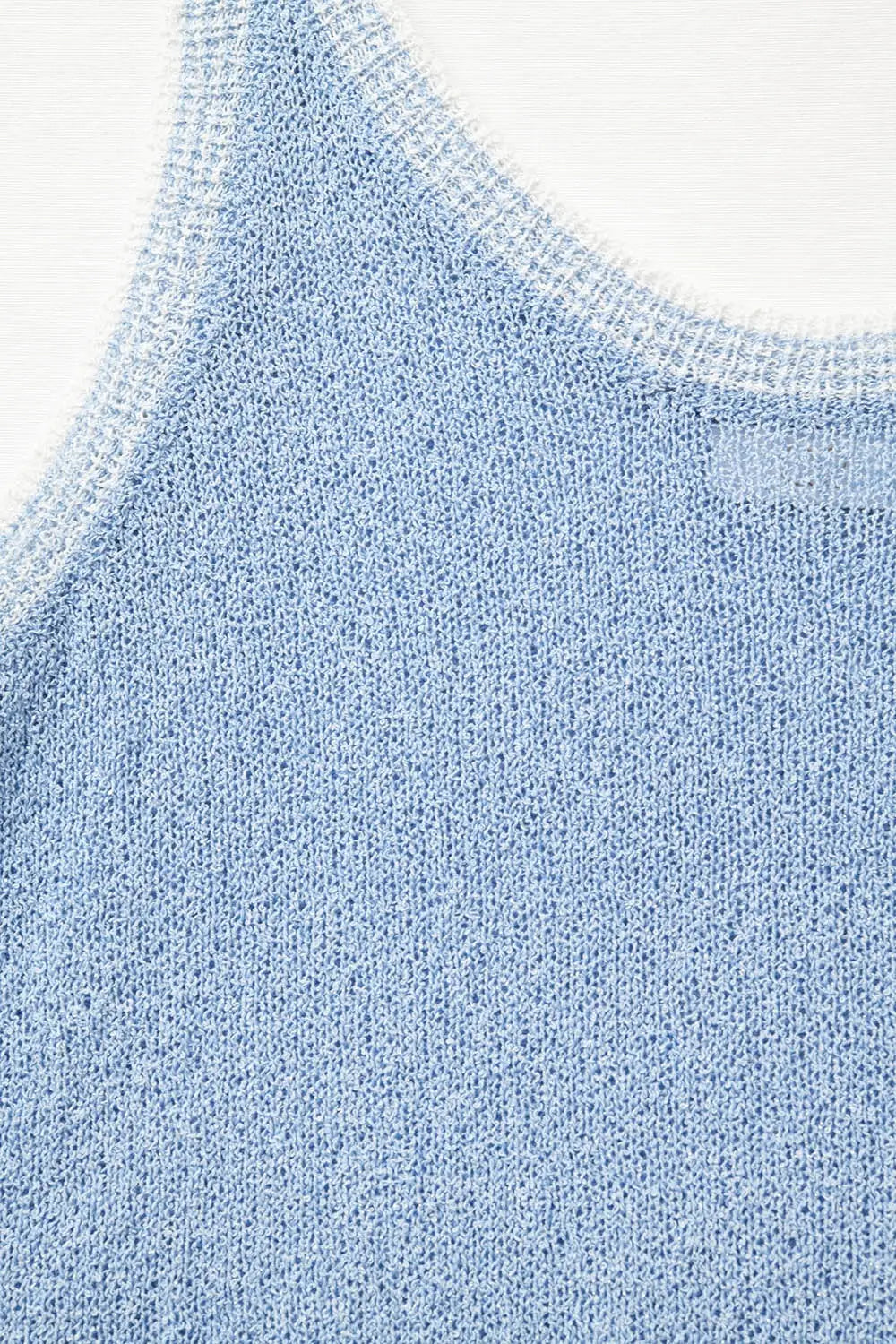 Light Blue Knit Tank Top with White Trim - BLUE / ONE - Tops