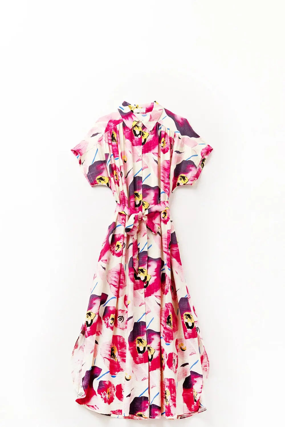 Floral printed buttoned shirt dress in fuchsia - Dresses