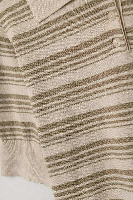 Beige and camel Striped Sweater With Polo Neck - BEIGE / ONE - Polos
