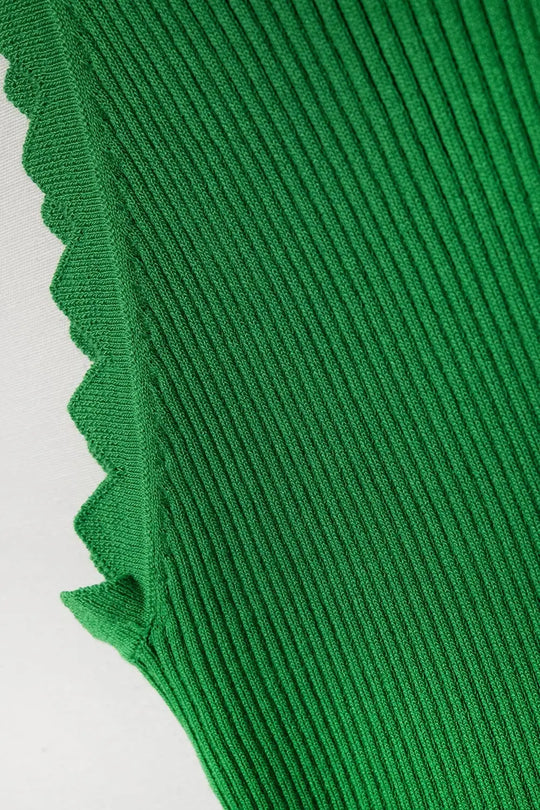 Green Tank Top with Ribbed Underarm Detail - GREEN / ONE - Tops