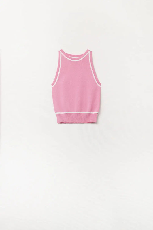 Sleeveless Sweater In Pink Featuring detail White Lines - PINK / ONE - Tops