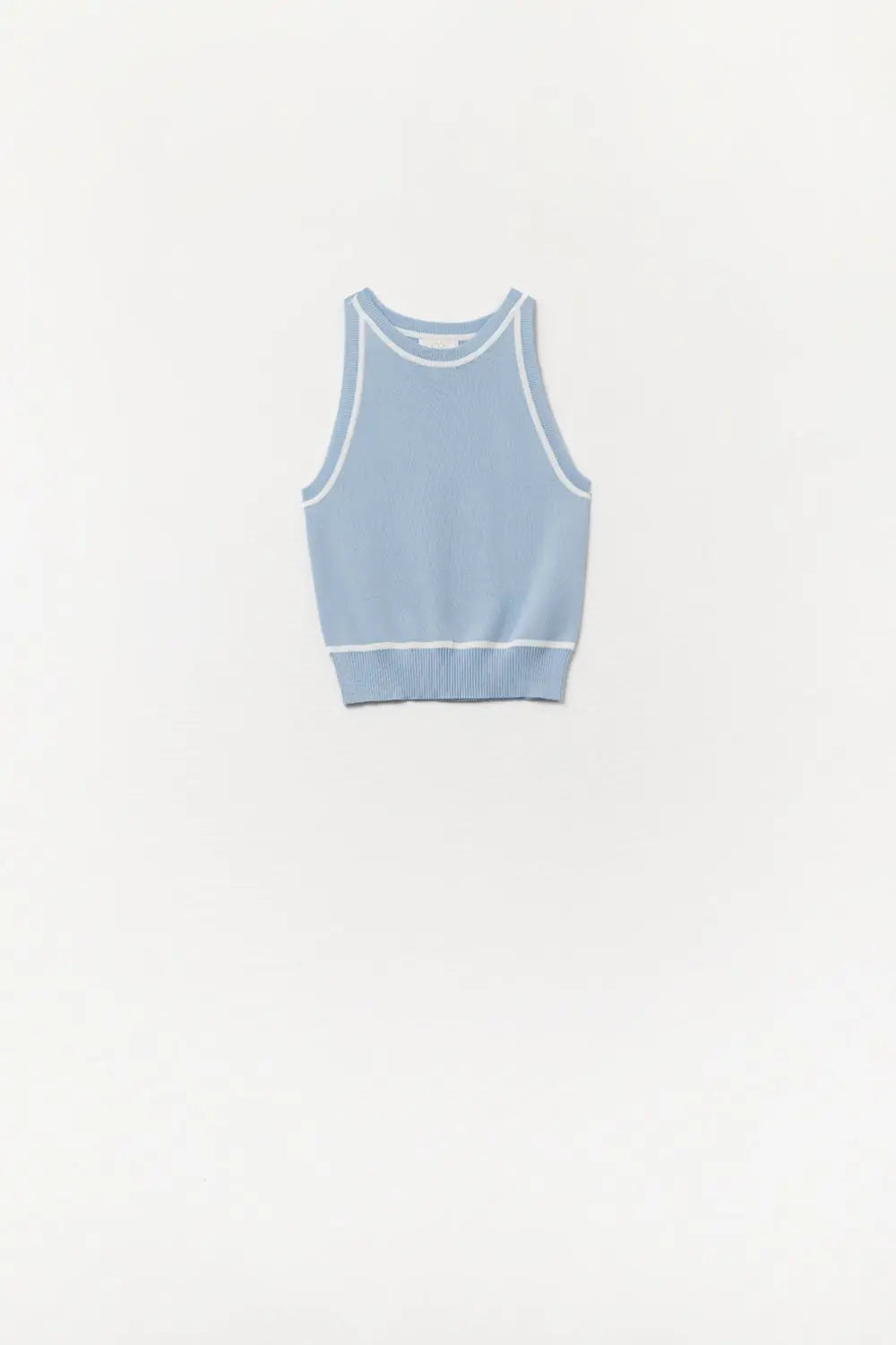 Sleeveless Sweater In Blue Featuring White Lines detail - BLUE / ONE - Tops