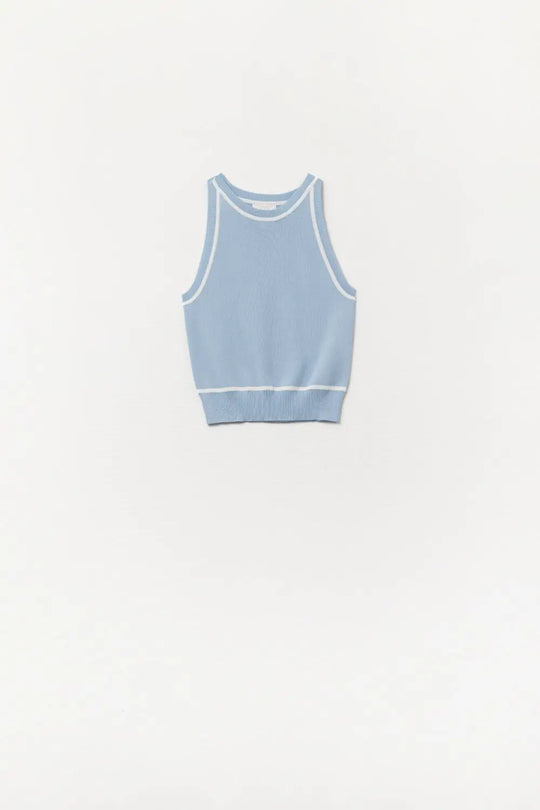 Sleeveless Sweater In Blue Featuring White Lines detail - BLUE / ONE - Tops