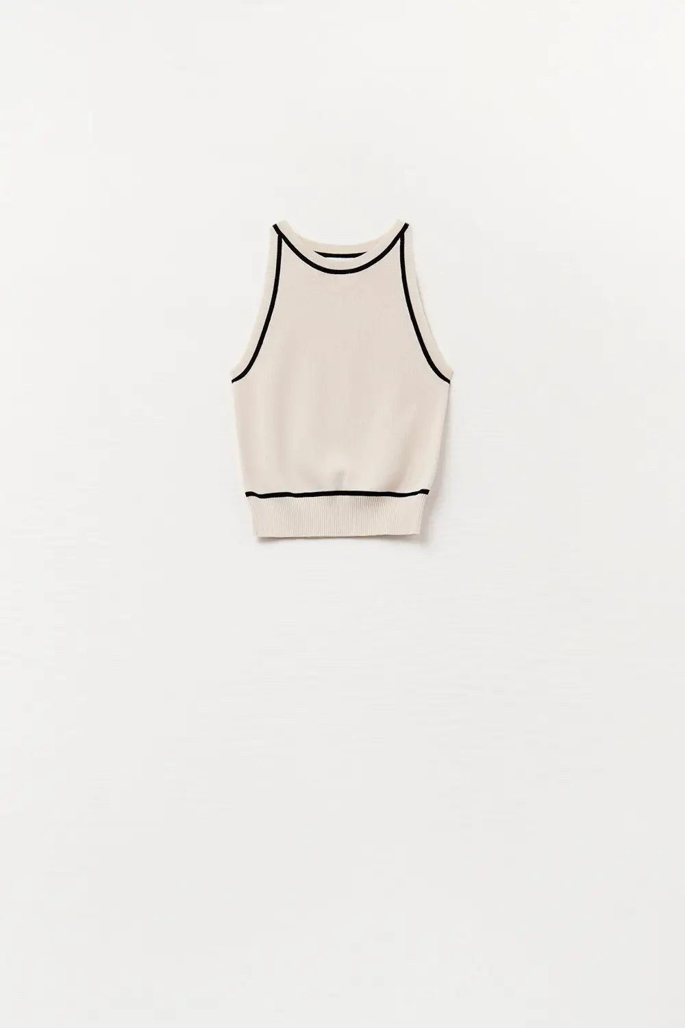 Sleeveless Sweater In Beige Featuring detail Black Lines - BEIGE / ONE - Tops