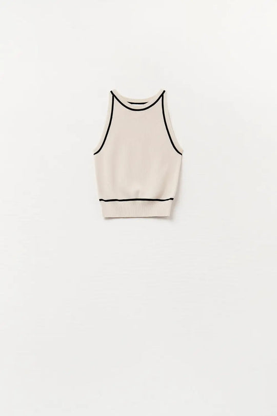 Sleeveless Sweater In Beige Featuring detail Black Lines - BEIGE / ONE - Tops