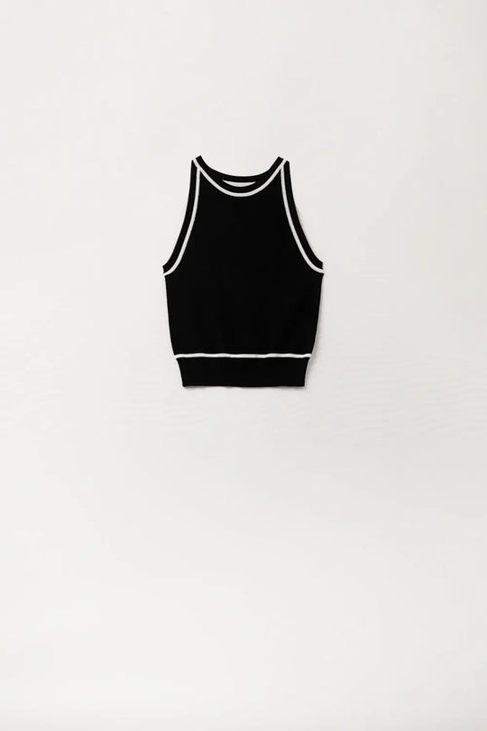 Sleeveless Sweater In Black Featuring detail White Lines - BLACK / ONE - Tops