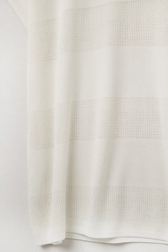 White V-neck knit sweater with open stitch detail - WHITE / ONE - Sweaters