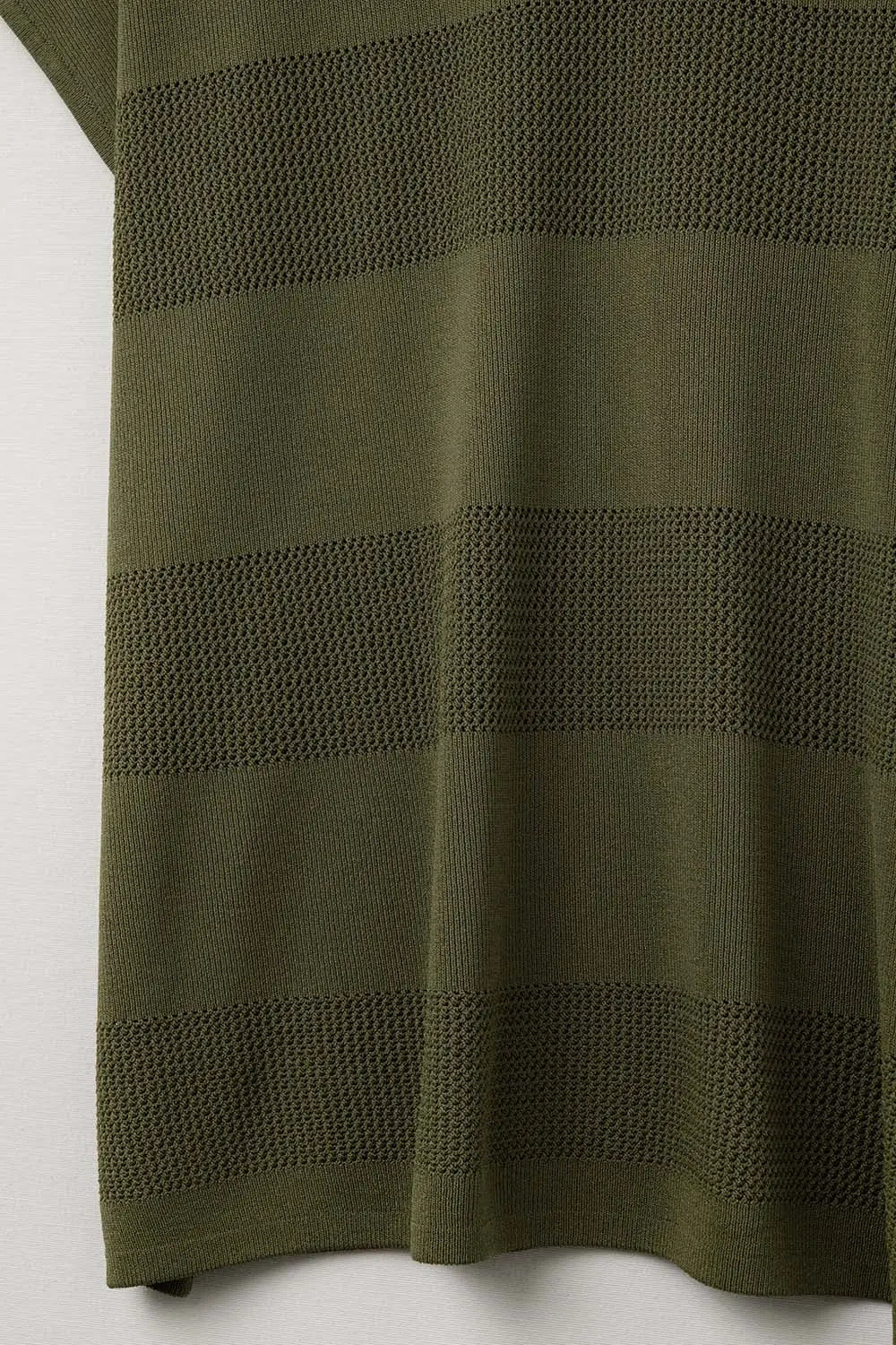 Khaki V-neck knit sweater with open stitch detail - KHAKI / ONE - Sweaters