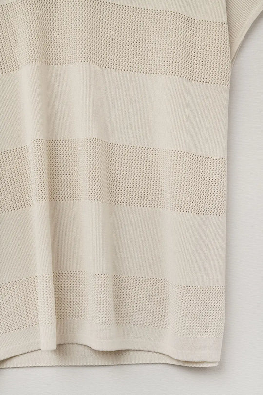 Beige V-neck knit sweater with open stitch detail - BEIGE / ONE - Sweaters