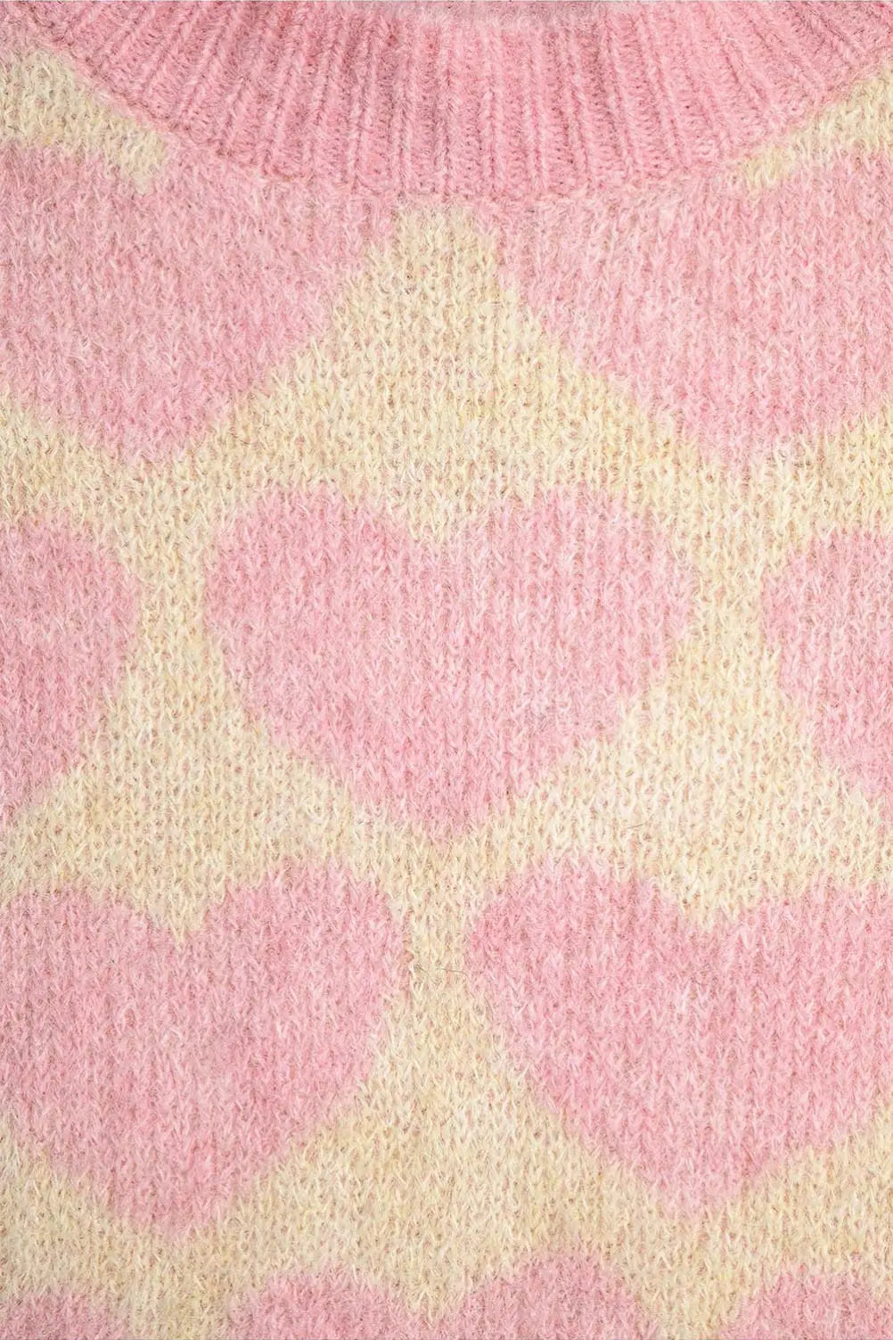 Super Soft Oversized Cream Sweater With Pink Hearts All Over - PINK / ONE - Sweaters