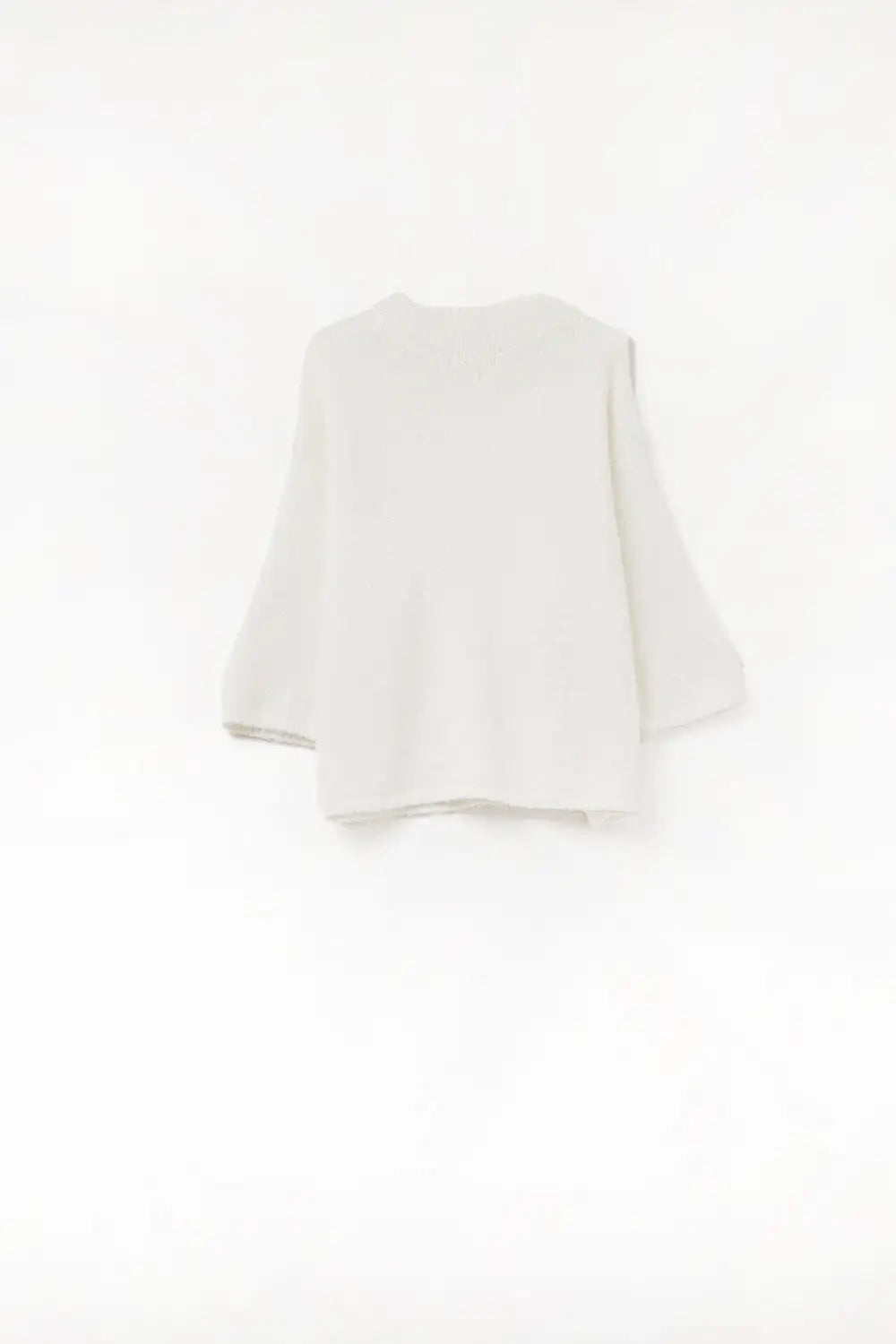cream Fluffy sweater with three-quarter sleeves and round neck - Sweaters
