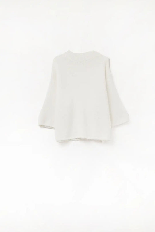 cream Fluffy sweater with three-quarter sleeves and round neck - Sweaters