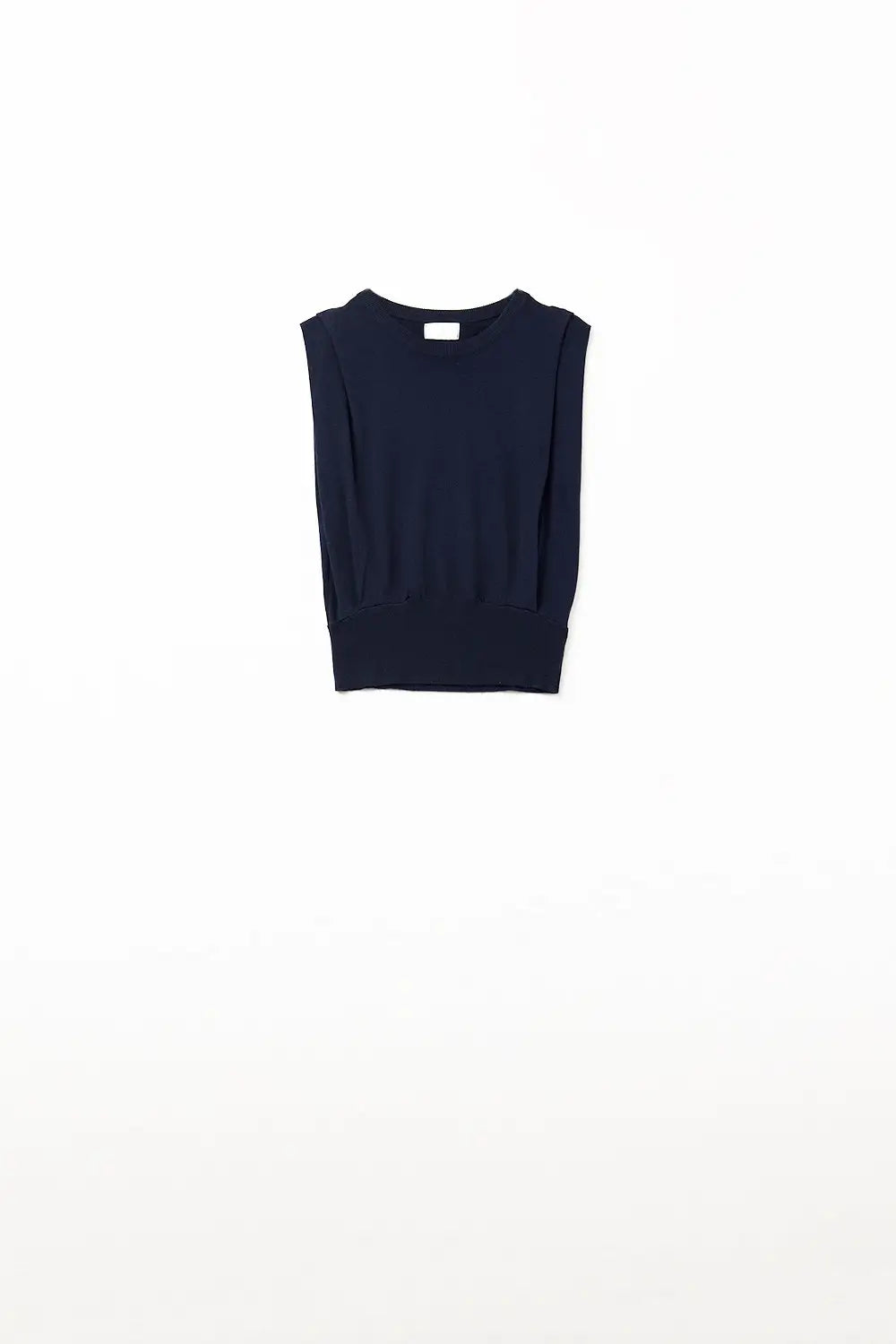 Sleeveless Knited Top With Shoulder Drape in Navy - NAVY / ONE - Sweaters