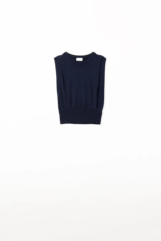 Sleeveless Knited Top With Shoulder Drape in Navy - NAVY / ONE - Sweaters