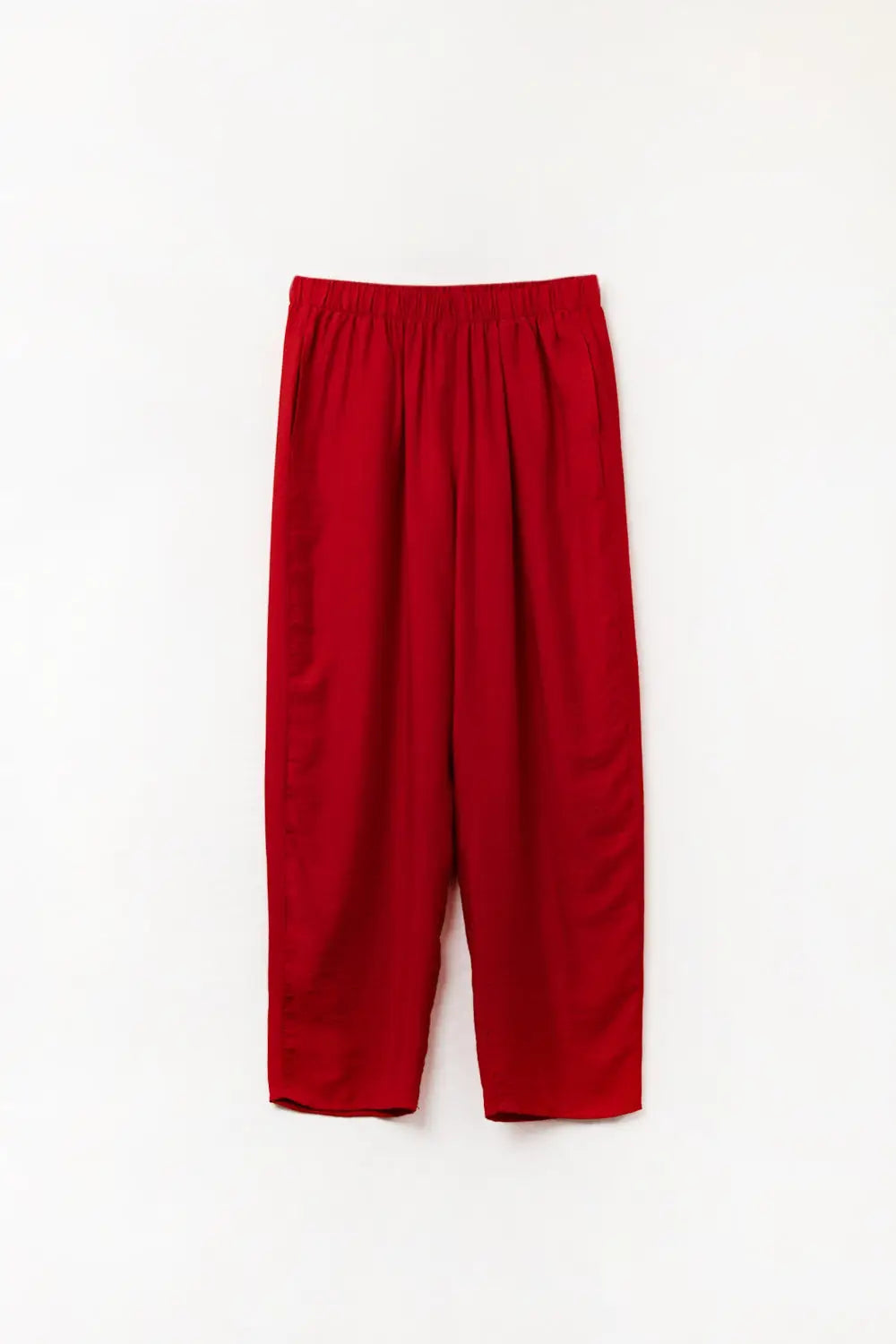 Summery Pants With Elastic Waist and Pockets In Red - Pants
