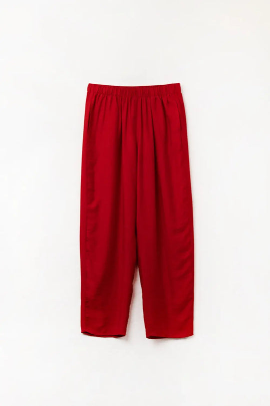 Summery Pants With Elastic Waist and Pockets In Red - Pants