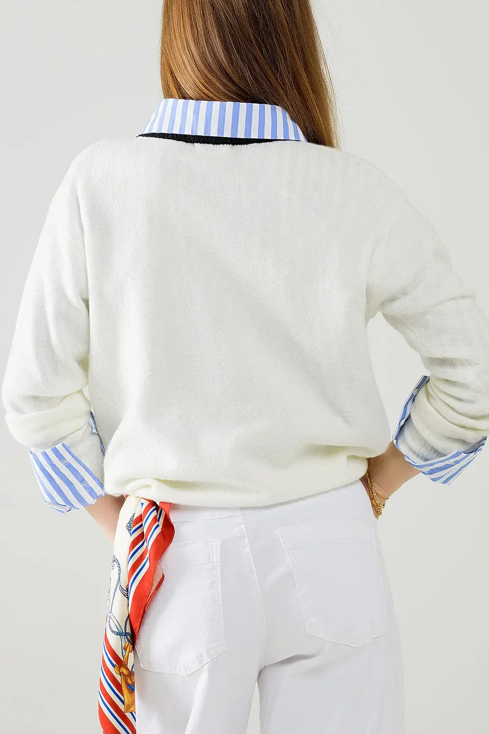 White sweater with contrasting collar and love logo on chest - Sweaters