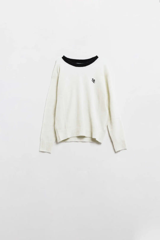 White sweater with contrasting collar and love logo on chest - Sweaters
