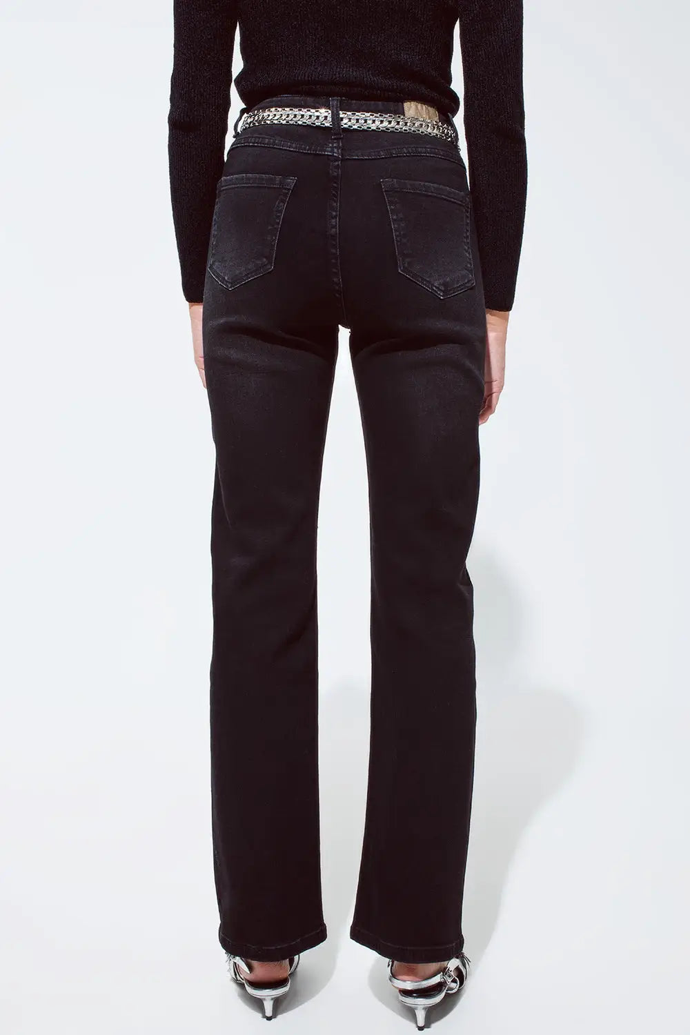 Straight jeans in black with silver strass details - Colored Jeans