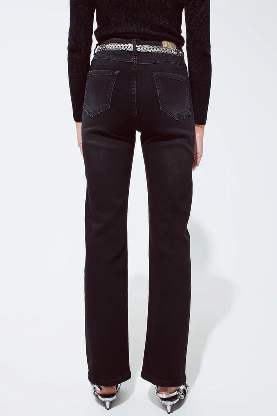 Straight jeans in black with silver strass details - Colored Jeans