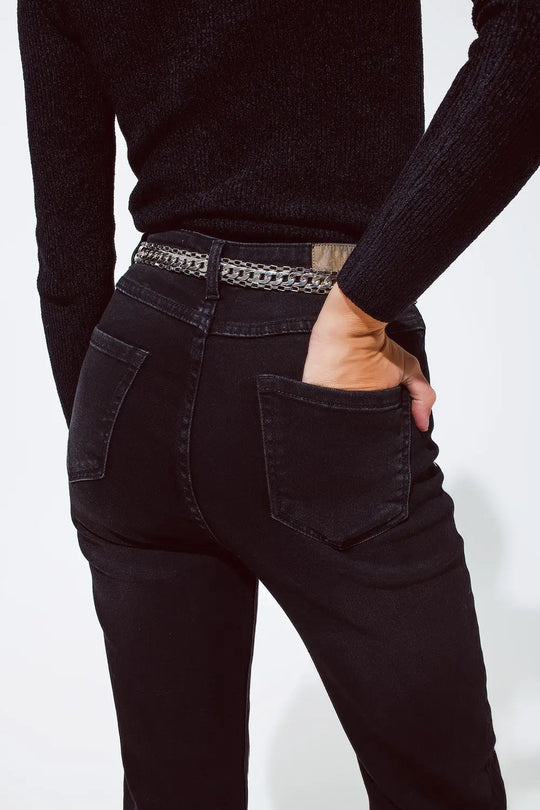 Straight jeans in black with silver strass details - Colored Jeans