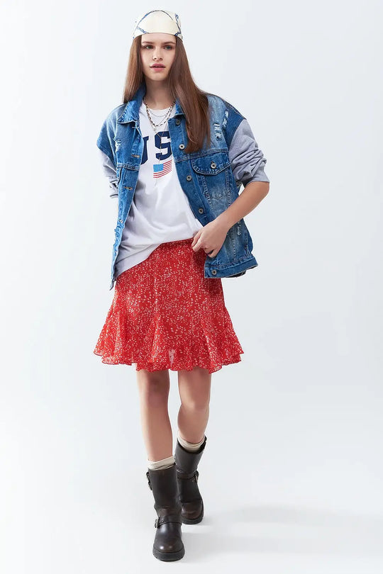 Denim Jacket with Jogging Fabric Sleeves - Jackets