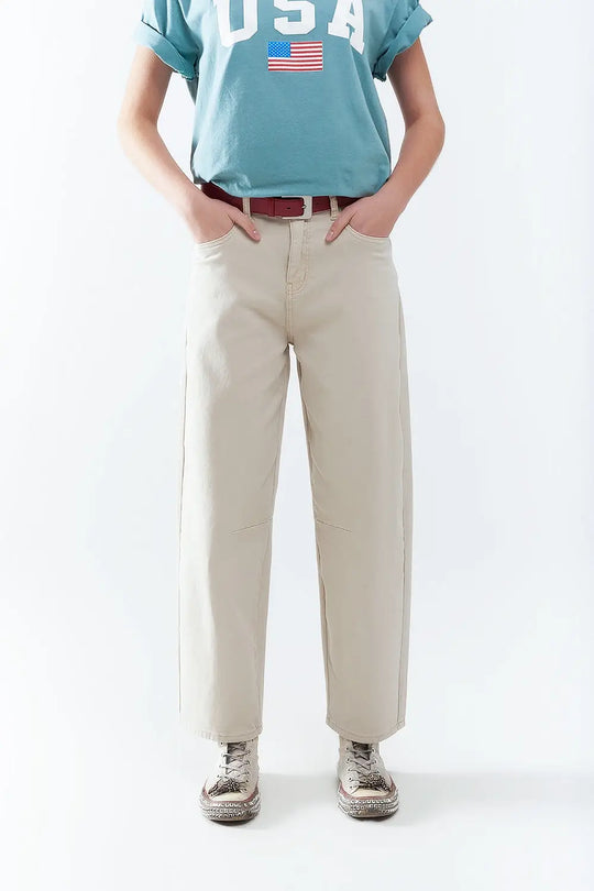 comfortable stretch jeans with barrel leg in beige - Colored Jeans