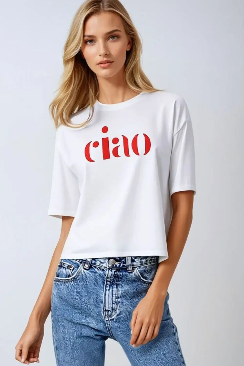 Cotton t-shirt made in Italy with Ciao logo in red - WHITE / ONE - T-Shirts
