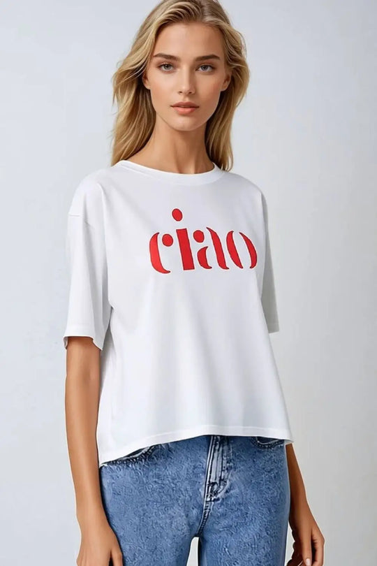 Cotton t-shirt made in Italy with Ciao logo in red - WHITE / ONE - T-Shirts