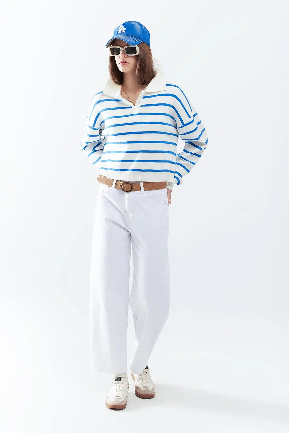 blue striped soft knit polo - Sweaters