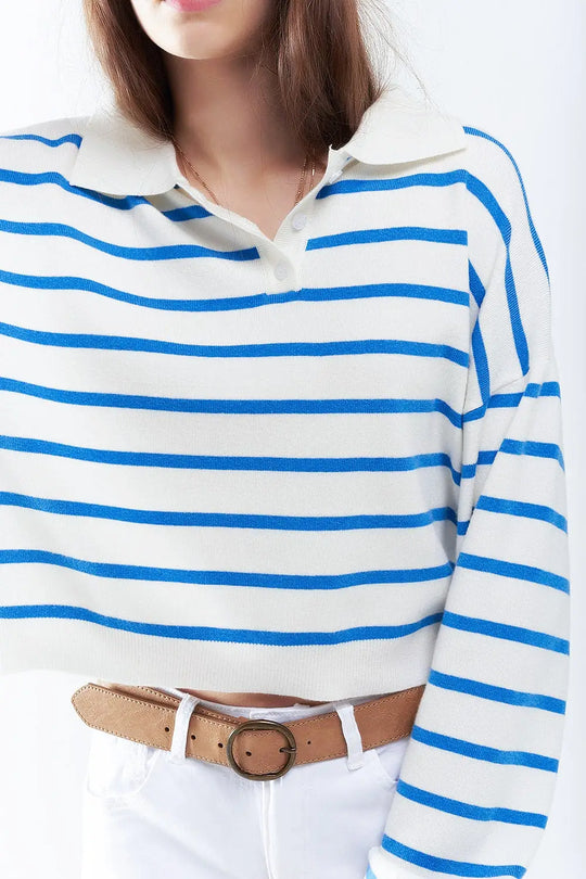 blue striped soft knit polo - Sweaters