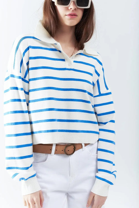 blue striped soft knit polo - Sweaters