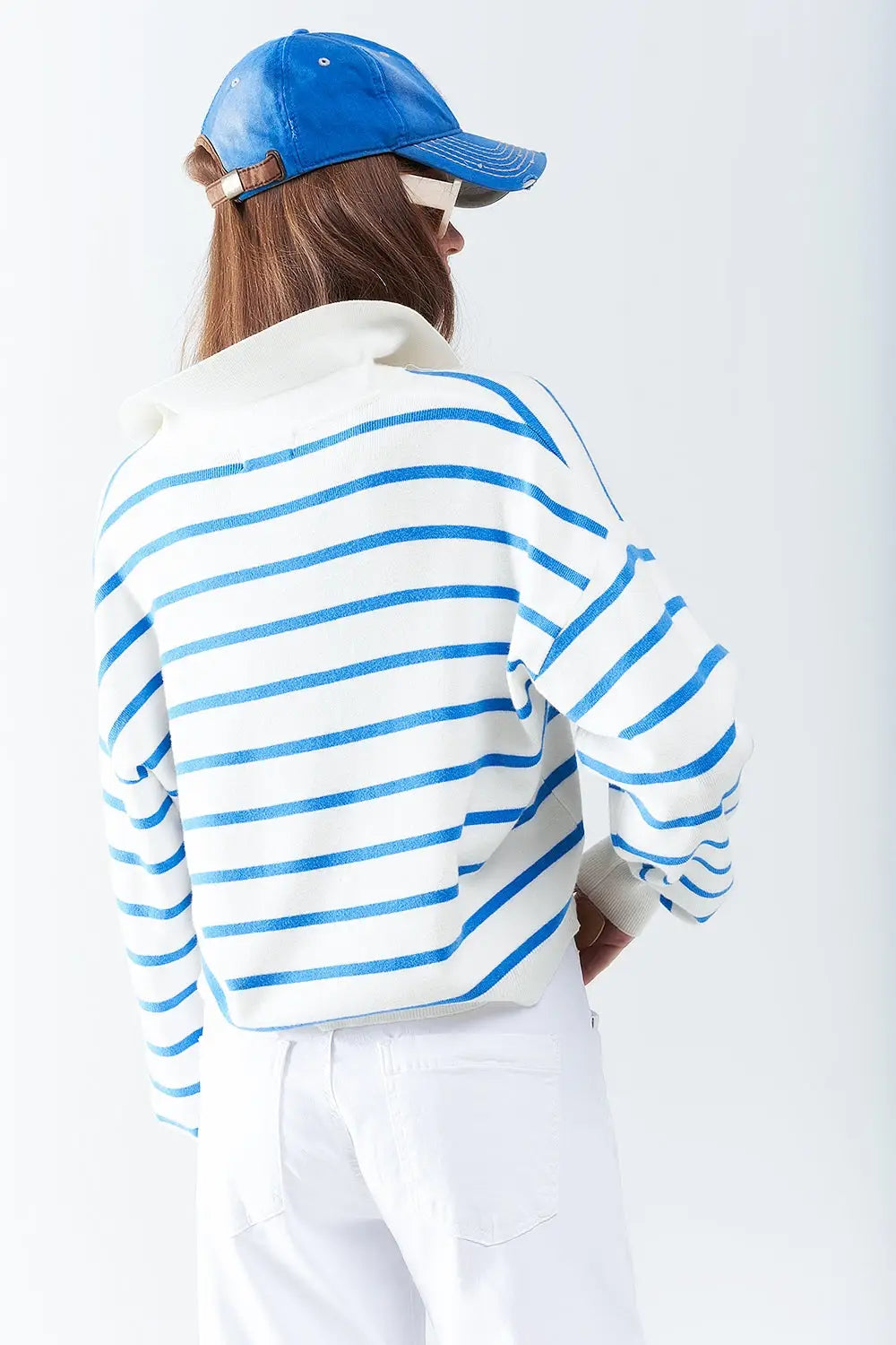 blue striped soft knit polo - Sweaters